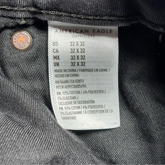 American Eagle Jeans Mens 32 Slim Flex Black Distressed Streetwear Holes Party - Picture 4 of 6